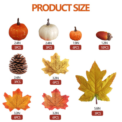 48pcs Pumpkins Fall Decorations Set Includes Artificial Fake Pumpkins Acorns Pinecones and Maple Leaves Foam Pumpkins Vase Filler for Thanksgiving Halloween Home Harvest Tables Centerpiece Decor