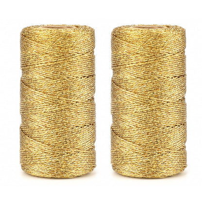 jijAcraft 656 Feet Gold String Twine - 1.5mm Metallic Ornament Thread Gift Wrapping - Inelastic Macrame Glitter Twine Cord for Gift Wrapping, DIY Crafts, Bracelets