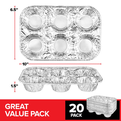 Stock Your Home (20-Count Disposable Muffin Tins 6-Cup, Standard Size Foil Muffin Pans, Aluminum Cupcake Tin for Baking, To-Go Trays for Bake Sales, Parties, Holidays