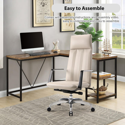 Ergonomic High Back Office Chair, Big and Tall Office Desk Chairs with Adjustable Height and Tilt Angle, Mid Century Modern Computer Desk Chair, Leather Executive Chair for Home Office(Khaki)