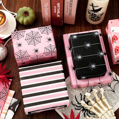 Whaline 105 Sheets Halloween Tissue Papers 7 Designs Pink Orange Black Wrapping Paper Ghost Pumpkin Spider Web Decorative Art Paper for DIY Crafts, 14 x 20 Inch