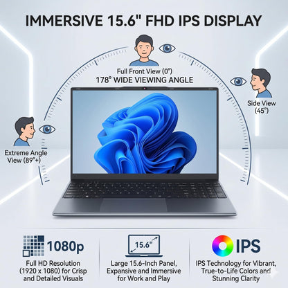 OTVOC Laptop Computer 15.6 inch, Compatible with Windows 11, Core i5 Processor, Up to 3.3GHz, 4GB RAM, 128GB SSD, Up to 2TB, 15.6" FHD IPS 1920x1080, for Students, Business