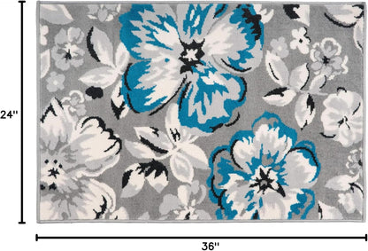 Rugshop Modern Floral Design Area Rug, 2' X 3' Blue - Non-Shedding for Living Room and Bedroom