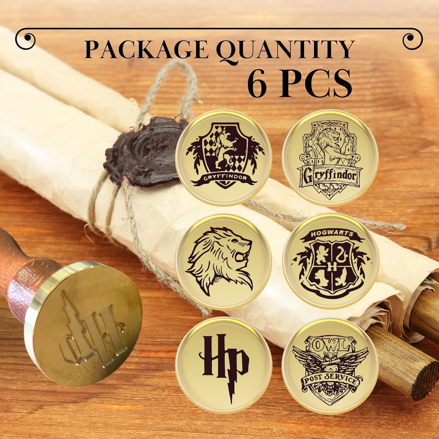 Pack of 6 Wax Seal Stamps – Wooden Hilt and Wax Seal Stamp Harry Potter 6PCS 1PCS Harry Potter Sealing Heads Set Vintage Prints Kit for Envelope Postcard Invitation Letters Gifts