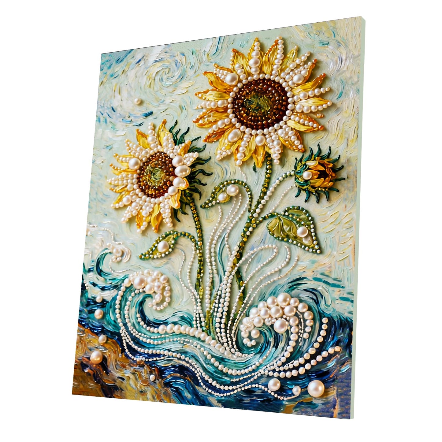 DIY Diamond Pearl Painting Kit for Adults, Sunflower 3D Pearl Painting Craft with Wooden Frame 15.75x19.69 inch, Beginner Friendly Home Wall Decor Art, Gift for Women Men Housewarming