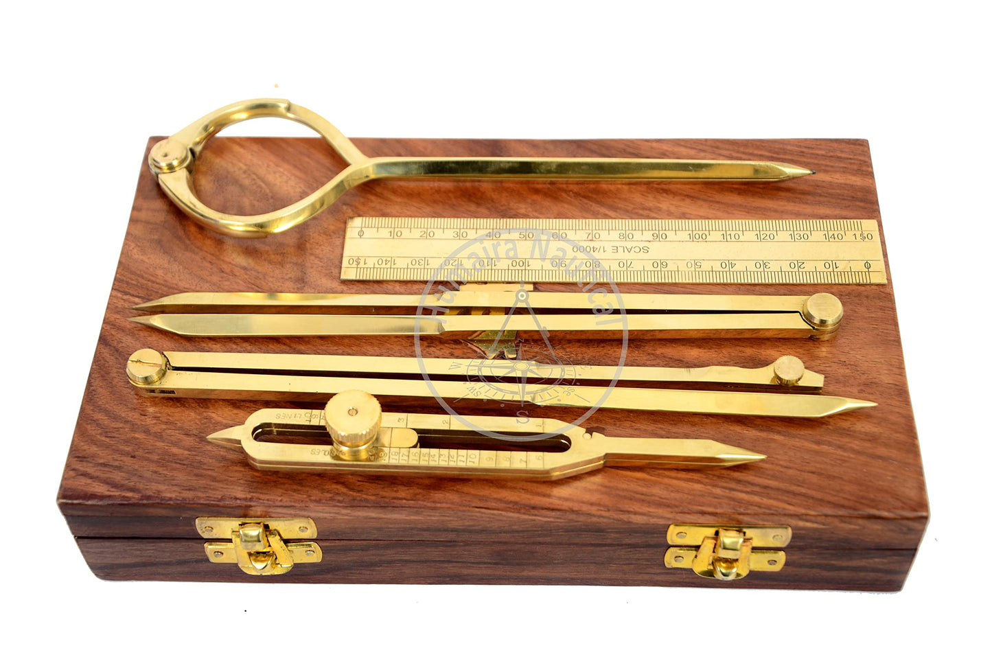 Humaira Nautical Proportional Divider Set of 5, Full Brass dividers with Executive Wooden Box, Single Handed 8" Brass Navigational Dividers Compass Set for Maritime, Naval, Geometry and Drafting