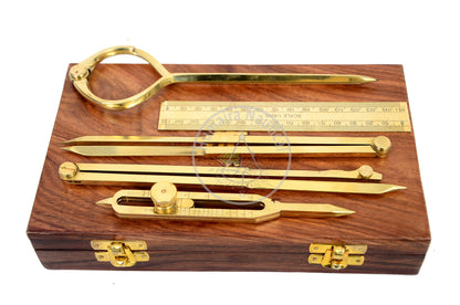 Humaira Nautical Proportional Divider Set of 5, Full Brass dividers with Executive Wooden Box, Single Handed 8" Brass Navigational Dividers Compass Set for Maritime, Naval, Geometry and Drafting