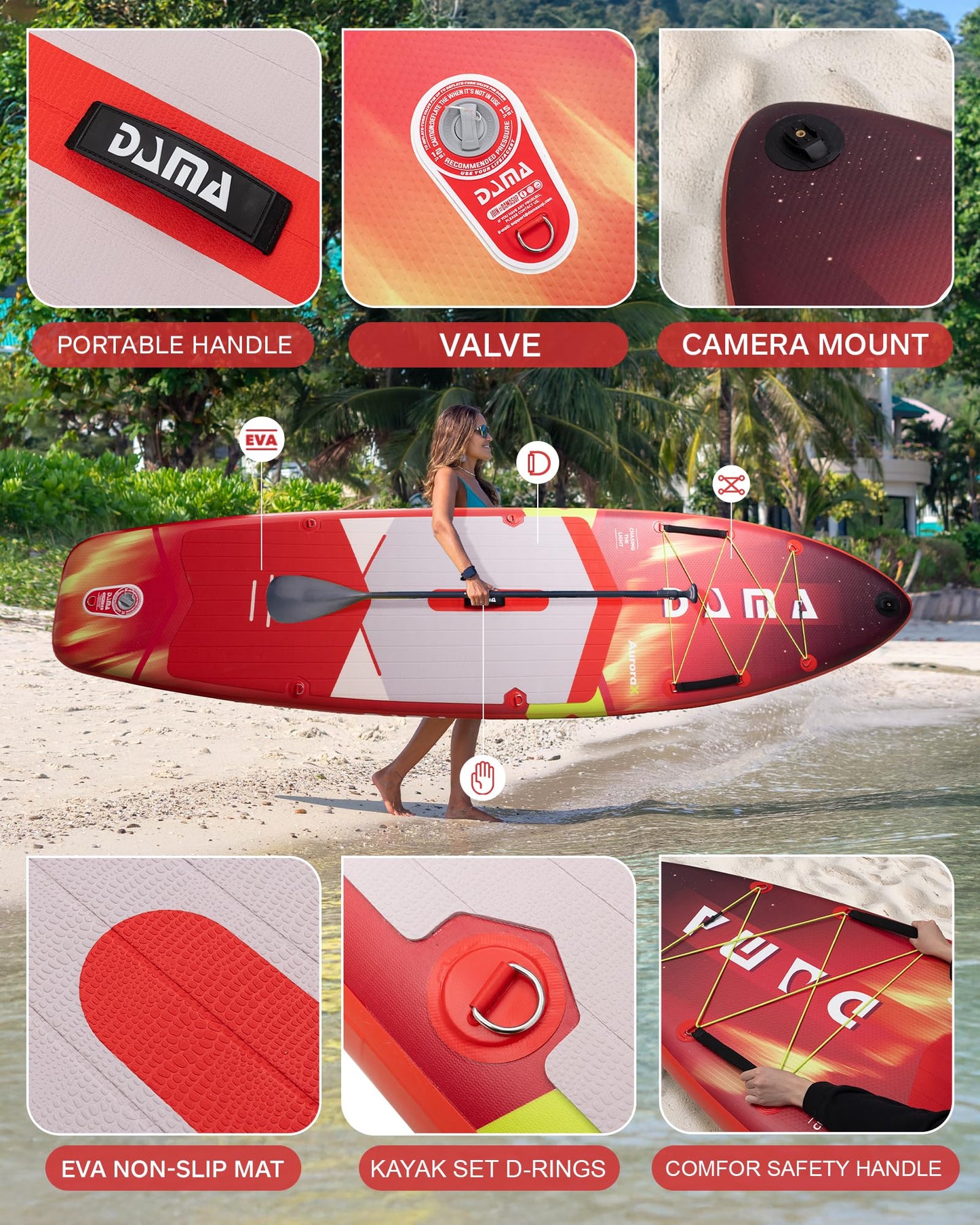 DAMA Stand Up Paddle Board, Stable Extra Wide All-Around Design for Beginners, 11'6" x 34" x 6", for 2+1 People and Pets, 450 lbs Capacity, Family Use on Lakes, Rivers and Coastal Waters