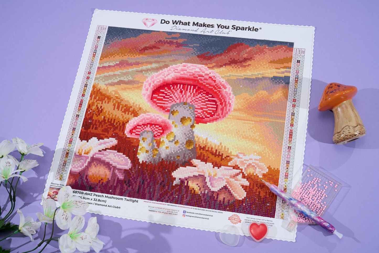DIAMOND ART CLUB Peach Mushroom Twilight Diamond Painting Kit, Fun DIY Crafts for Adults, Round Diamond Art Canvas, 14" x 13" (35.9 cm x 32.8 cm)