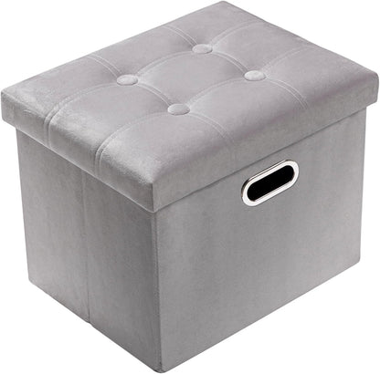PRANDOM Ottoman with Storage [1-Pack], Velvet Folding Small Square Foot Stool with Lid for Living Room Bedroom, Light