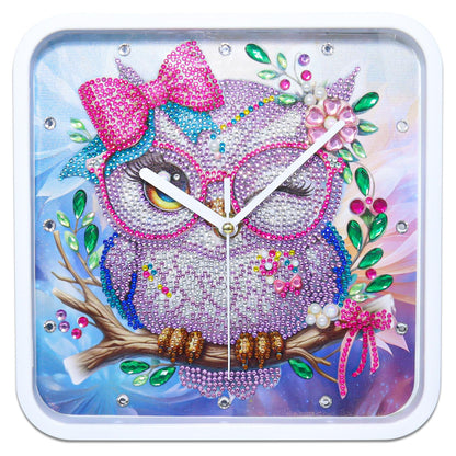 LEIYULY Diamond Art Kits for Adults, Hanging Cute Owl Diamond Painting Clock, Round Gem Crystal Art Painting for Beginners, Creative Home Decor Gift