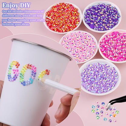 16000Pcs Resin Rhinestones with Tweezers for Crafting, Mixed-Color 4mm Bedazzling Crystal with 3Pcs 10ml B7000 Jewelry Glue for DIY Crafts Clothing Tumblers Shoes Fabric Nail Art