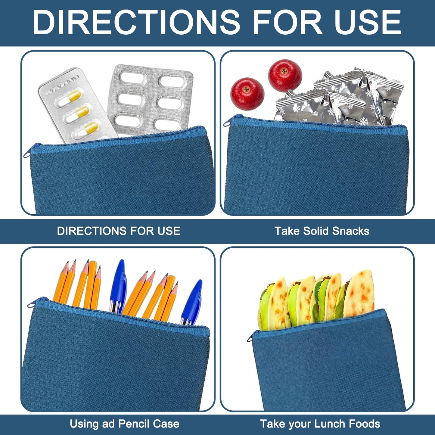 Reallnaive 4 Pack Insulated Sandwich Bags Reusable Lunch Bags Snack Bag Bpa Free Food Pouch Washable for Picnic Travel Office Men Women 8 x 8 Inch(Blue)