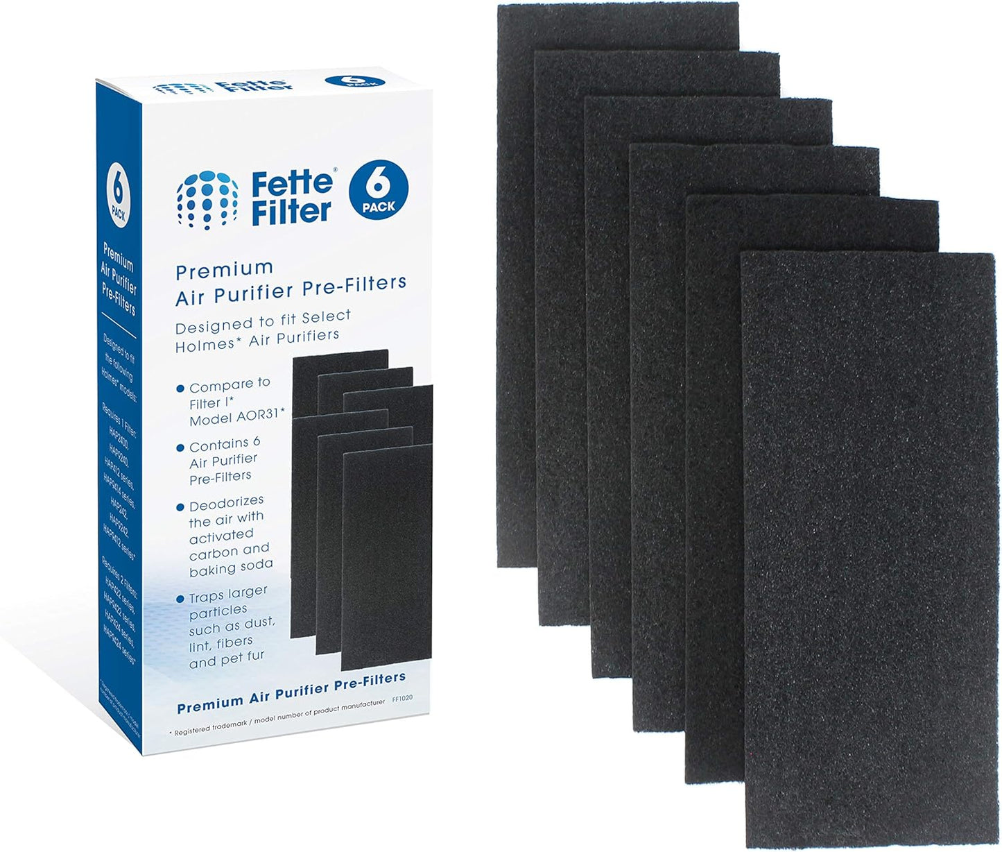 Fette Filter - 6 Pack Replacement Carbon Pre/Post Filters for Holmes Air Purifiers, Compatible with Part AOR31 Filter