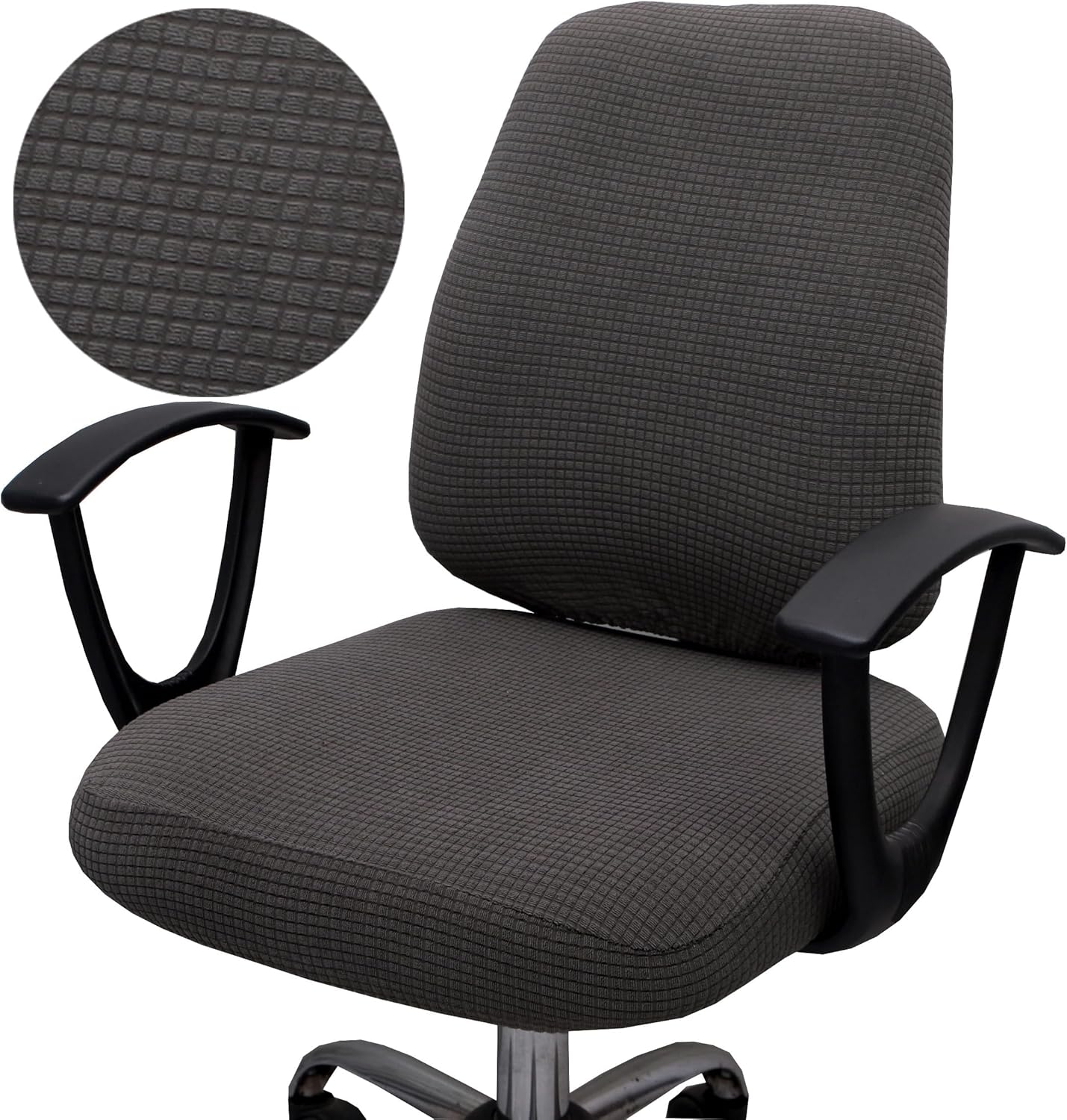 Computer Office Chair Cover, Stretchable Universal Rotating Chair Slipcover (ZZ Dark Grey Walf Checks)