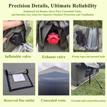 Large Luxury Inflatable Camping Tent, Technology Cotton Canvas Tent for 4-6-8-10-12 People | Breathable and Waterproof Tent with Skylight and Stove Jack, Suitable for Family Camping of 12 ㎡