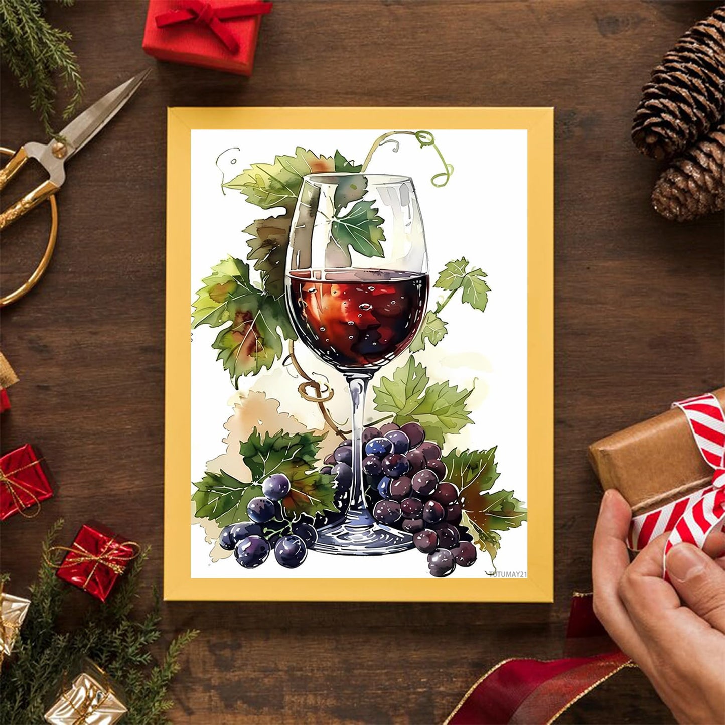 TUTUMAY21 Diamond Painting The Wine Glass Surrounded by Grapes Diamond Art Kits for Adults, Full Round Gemstone Stitch Kit, for Wall Decor 12x16 inch