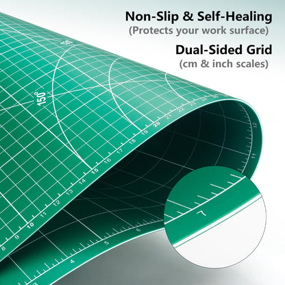 ArtAt Self Healing Cutting Mat: 24 x 36 inch Green Large 5-Ply Double-Sided Durable Non-Slip PVC Cutting Mat for Sewing Quilting Scrapbooking Art & Crafts projects…