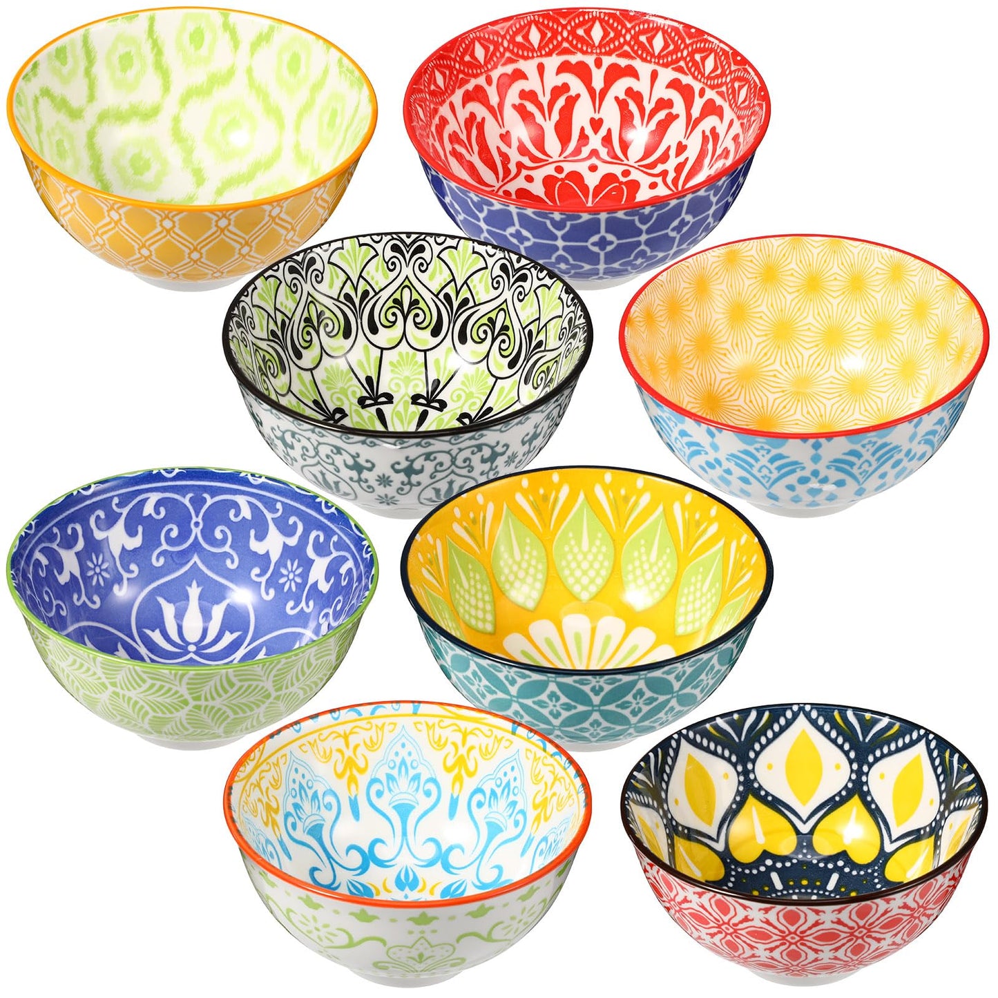 8 Pcs Colorful Ceramic Bowl Set 10 oz 4.75'' Porcelain Kitchen Soup Cereal Serving Bowls for Ramen Rice Dessert Snack Salad Ice Cream Pasta Oatmeal Microwave and Dishwasher Safe(Classic)