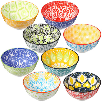8 Pcs Colorful Ceramic Bowl Set 10 oz 4.75'' Porcelain Kitchen Soup Cereal Serving Bowls for Ramen Rice Dessert Snack Salad Ice Cream Pasta Oatmeal Microwave and Dishwasher Safe(Classic)