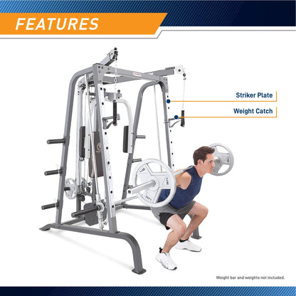 Marcy Power Cage, 1900 lbs Multi-Functional Smith Machine Cage System for Home Gym Training, with Leg Developer, Press Bar, and Squat Rack, Silver