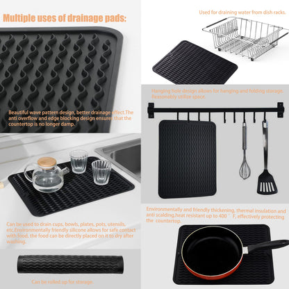 NiuYichee Stainless Steel Dish Drying Rack(15.2"L X 11"W X 5.3"H), Expandable Fruit & Vegetable Drain Rack over Sink, Dish Drainer Rack in Sink, with Stainless Steel Utensil Holder & Silicone Mat(16")