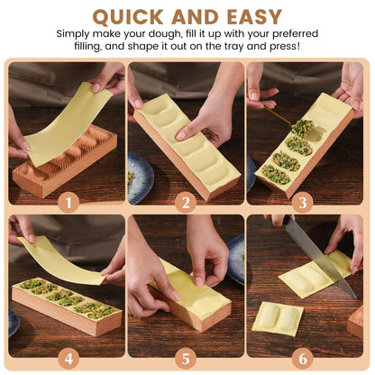 Wood Pasta Ravioli Board 2 in 1 Wooden Doppio Ravioli Mold Maker Stuffed Pappardelle Maker Reversible Ravioletti Moulds Press Wood Pasta Raviolini Maker Handmade Italian Fresh Pasta Making Board Tray