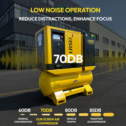 LRSD 7.5HP Combined Rotary Screw Air Compressor with Dryer & 80-Gal ASME Tank | 27 CFM, 125 PSI, 230V 3-Phase – Industrial Grade, TF5.5-8-VSD