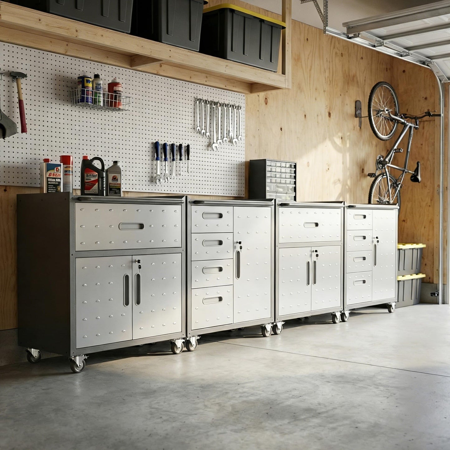 4-Pack Rolling Garage Tool Cabinet,Heavy Duty Steel Rolling Tool Chest with Lockable Doors & Adjustable Shelves,Mobile Workshop Storage Cart for Garage Organization,Black/Grey