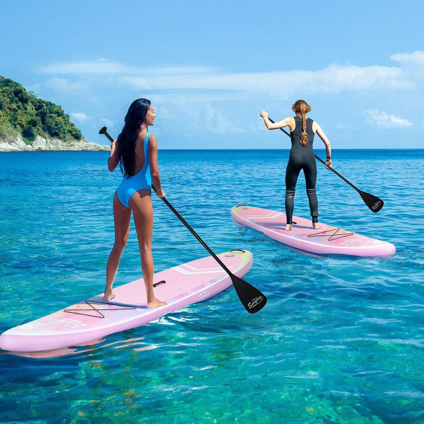 YUSING 11' Inflatable Stand Up Paddle Board, SUP Paddle Board, Portable Standing Board for Youth & Adult (Pink)