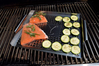 Yellowstone BBQ Grill Pan - Stainless Steel Grill Topper for Delicate Foods and Veggies, Heavy-Duty Grill Accessory