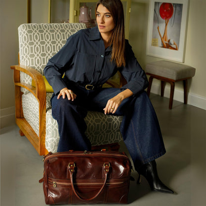 Time Resistance Leather Travel Bag - Duffel Weekender Bag (Brown)