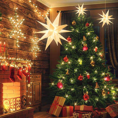 GALACOVE 23" Plug-in Moravian Star Outdoor Light with Timer, Warm White 3D PVC Christmas Star IP44 Waterproof Hanging Decoration for Porch, Garden, Wedding, Indoor Holiday Display