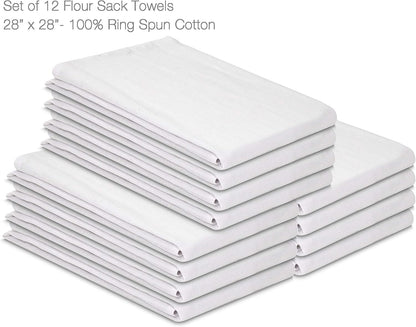 12 Pack 28 28 Inches 100% Flour Sack Towels White Kitchen Dish Towels x Soft Absorbent Tea Towel Cotton Ring Spun Bar