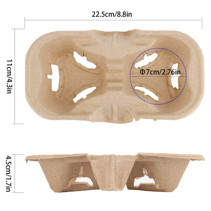 HOZEON 100 Pack 2-Cup Pulp Fiber Drink Carrier, to Go Coffee Cup Holder, Disposable Drink Carrier Tray for Hot or Cold Drinks, Coffee Shops, Takeaway Shops, Restaurants,Grocery Stores, Juice Bars