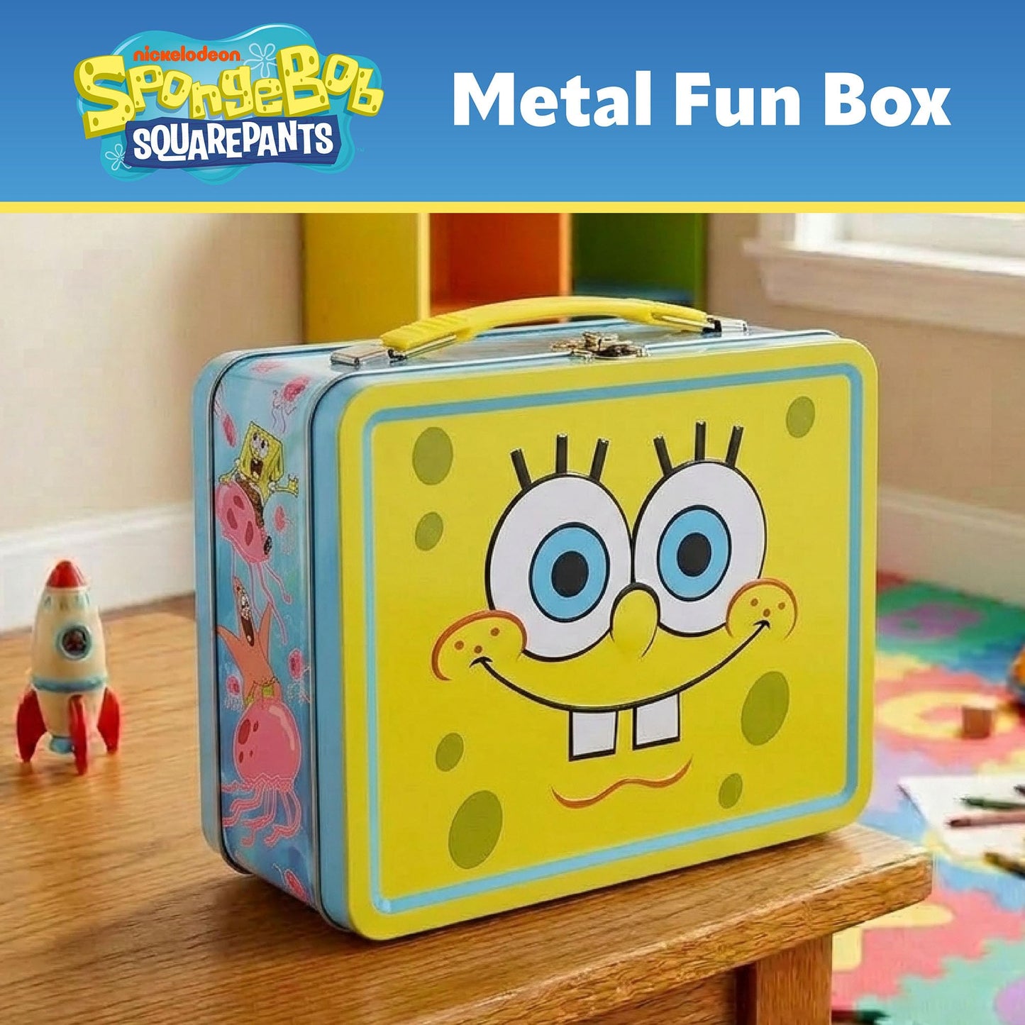 AQUARIUS SpongeBob SquarePants Fun Box 8x6 Inch - Official Nickelodeon Tin Storage Collectible Merchandise Gift for Kids, Teens and Adults