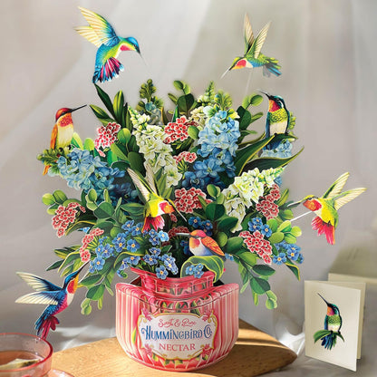 Freshcut Paper Pop Up Cards, Hummingbird Oasis, 12 Inch Life Sized Forever Flower Bouquet 3D Popup Greeting Card, Birthday Cards, Thank You Card, Blank Notecard & Envelope