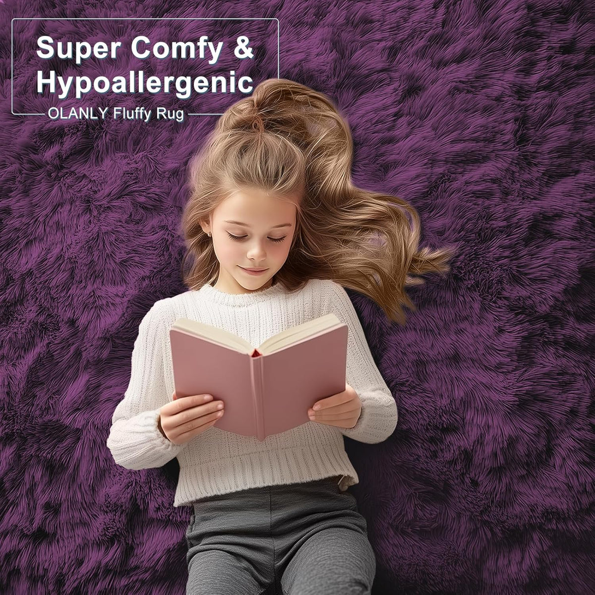 OLANLY Large Area Rug - Soft Fluffy Shaggy Carpet for Living Room & Bedroom | 5x8 Dark Purple