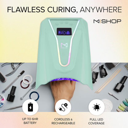 M - Crystal Cure 128W UV/LED Nail Lamp | Fast Curing with 45 Powerful 365nm+405nm LEDs | Cordless, Rechargeable, Auto Sensor | Professional Gel Nail Dryer for Manicures & Pedicures (Teal)