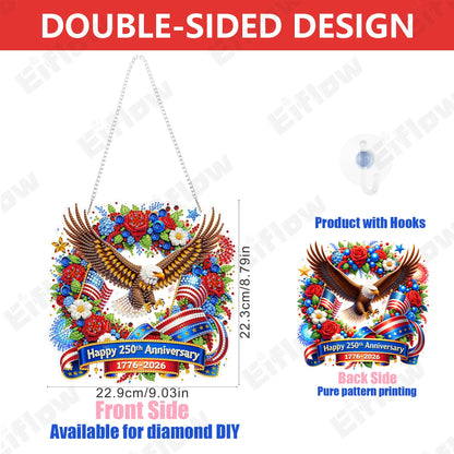 Eiflow 250 Years Anniversary Diamond Art Hanging Kit for Adults, DIY Patriotic Diamonds Painting Door Hanger Board Kit, Crystal Diamond Art Painting Pendant Ornament (Eagle)