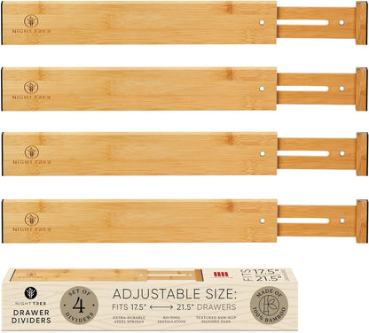 Expandable Bamboo Drawer Dividers, Wooden Separators for Clothes, Kitchen Utensils, Bathroom, Dresser - [17.5" - 21.5"]