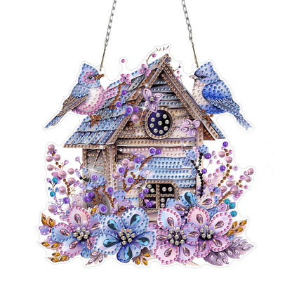 DOMROM Bird House Diamond Art Hanging Kits for Adults, Special Shaped Diamond Painting, Crystal Art Suncatchers Ornament, Rhinestone Decor for Home Garden Window Wall Decor