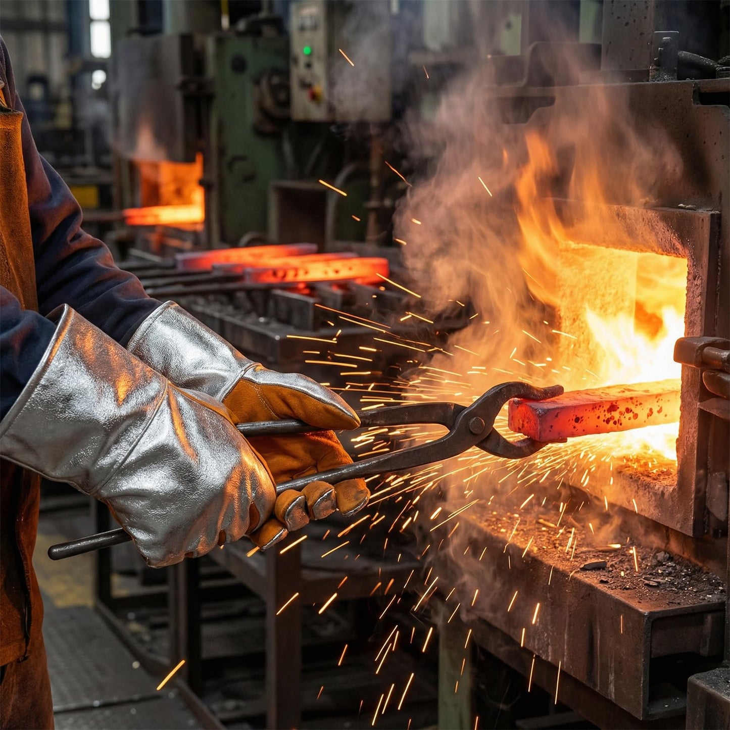 QWORK High Temperature Aluminized Welding Gloves, 14-Inch Heat Resistant Safety Workwear for Smelting & Metal Industries, 972°F Resistance