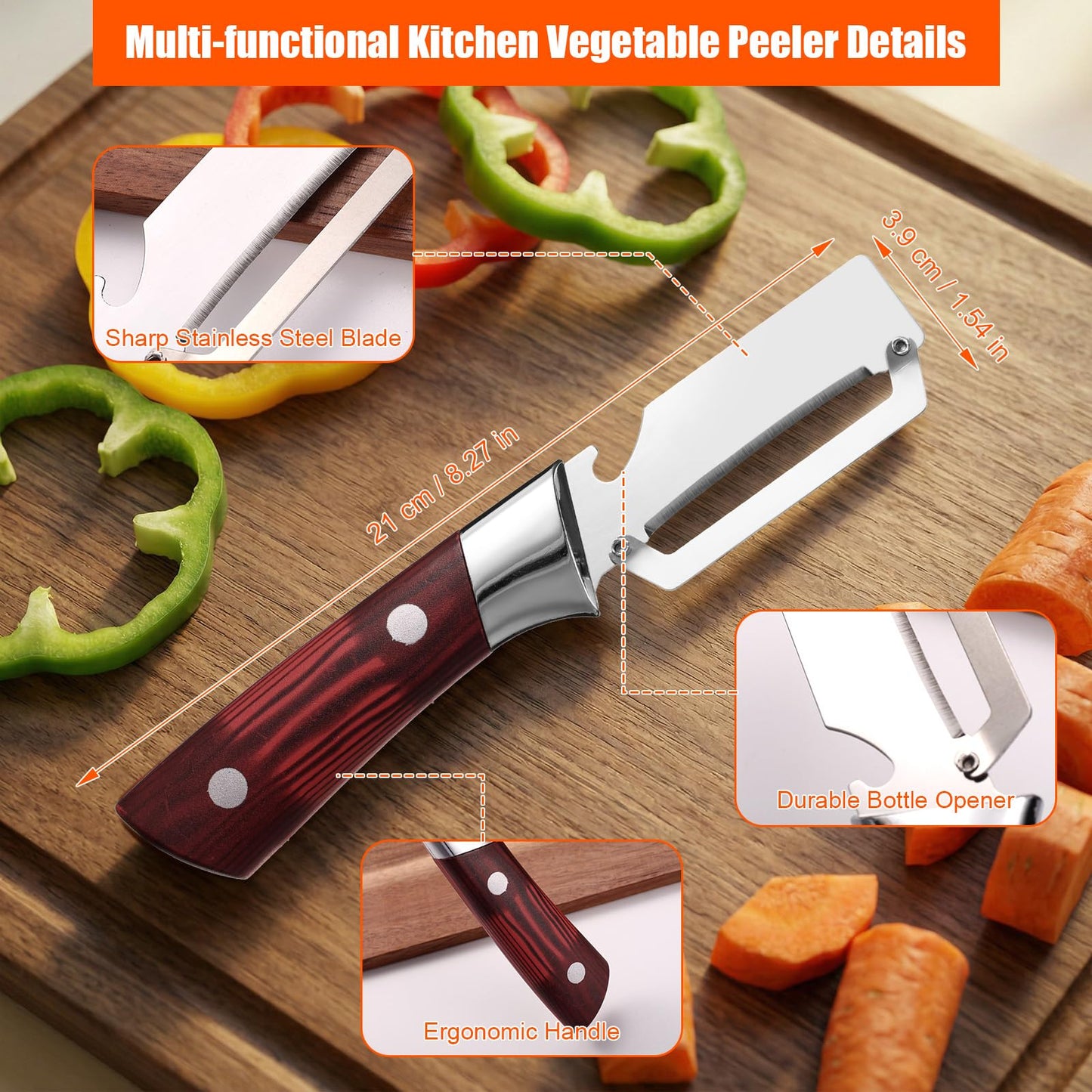 2pcs Handheld Multi-Functional Vegetable Peelers with Bottle Opener,Stainless Steel Multifunctional Fruit and Vegetable Peeler Hand Held Kitchen Tool for Apple Potato Sugar Cane