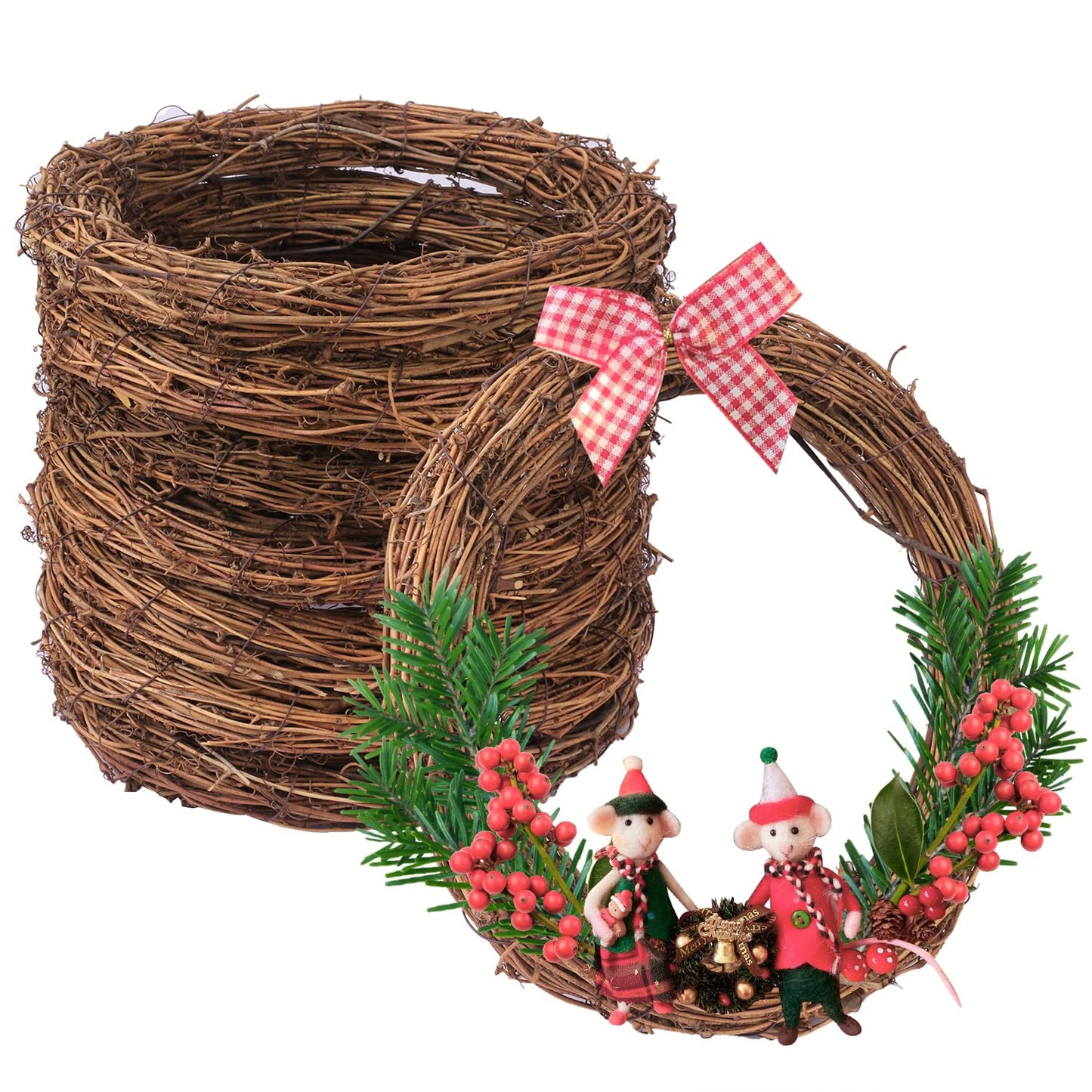 IHDYPPEW 8 PCS 10 Inch Natural Grapevine Wreaths, Round Rattan Wreath Grapevines Wreath Bulk, Grape Vine Wreaths for DIY Crafts, Festival, Christmas, Wedding, Restaurant & Home Decoration