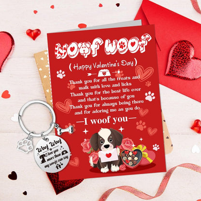 HOWAF Valentine's Day Card From The Dog, Valentines Gift Card with Keychain Engraved From The Dog Valentines Day Dog Cards with Keyring from Boy Friends Girl Friends Husband Wife for Dog Owner