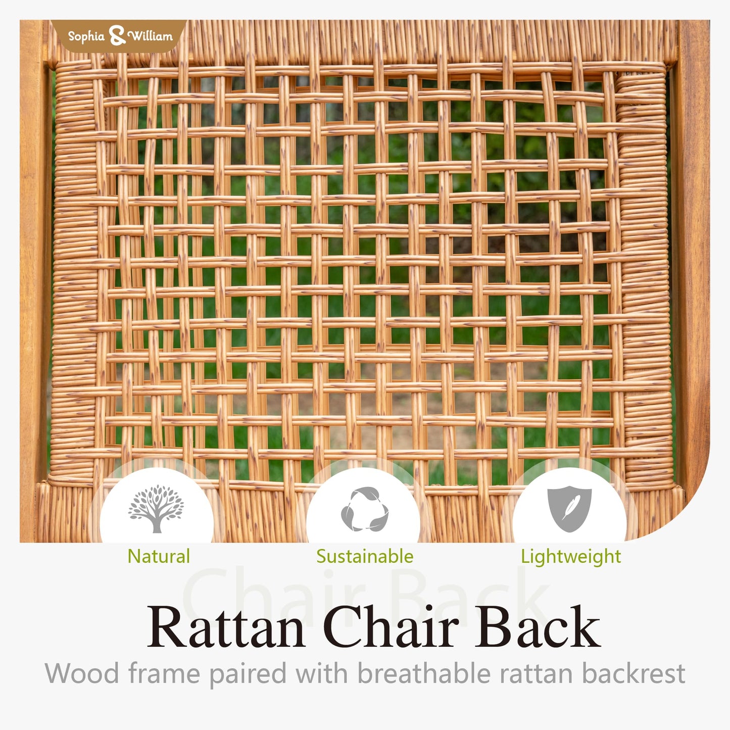 Sophia & William Outdoor Dining Set, Wooden Patio Table and Chairs Set, Rattan Furniture Set of 8 Rattan Chairs and 1 Acacia Wood Rectangular Table for Yard, Garden, Porch and Poolside