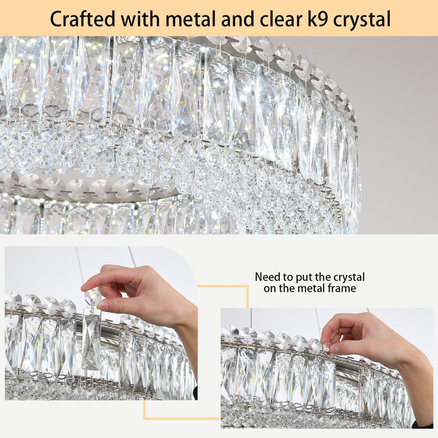 dolria Modern Crystal Pendant Lighting for Dining Room LED Dimmable Chandeliers Crystal Ceiling Light Fixtures for Living Room Foyer Hallway Entryway Silver
