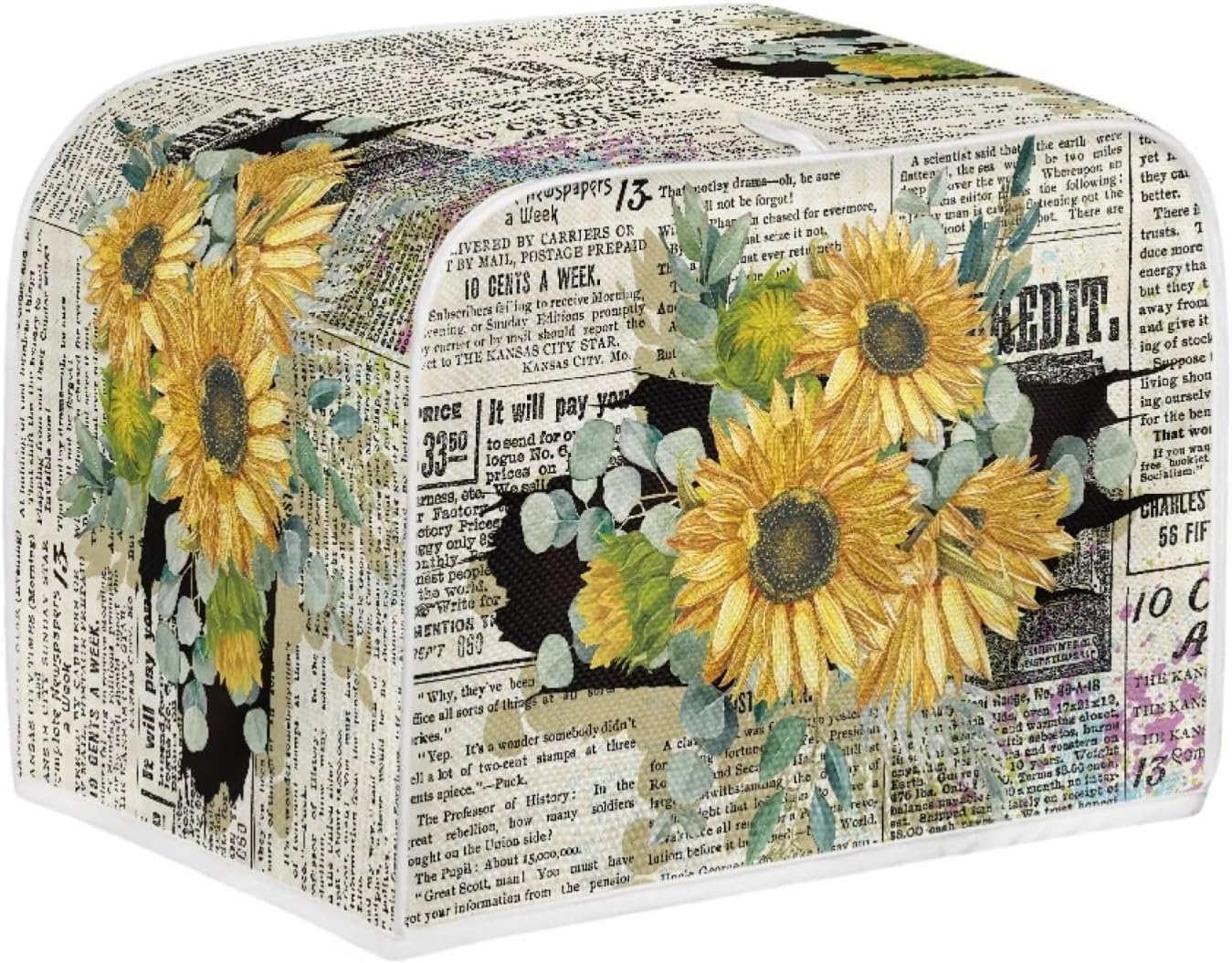 Retro Sunflower Newspaper Toaster Cover, Dust Cover for 2 Slice Kitchen Appliances