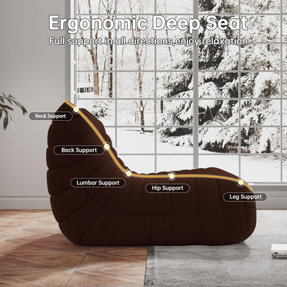 WHGBJA Bean Bag Chairs for Adults, BeanBag Reading Chair Memory Foam Couch 3-Seater, Floor Chair Soft Teddy Material, Comfy Reading Nook Chairs for Bedroom Living Room Office (Coffee)